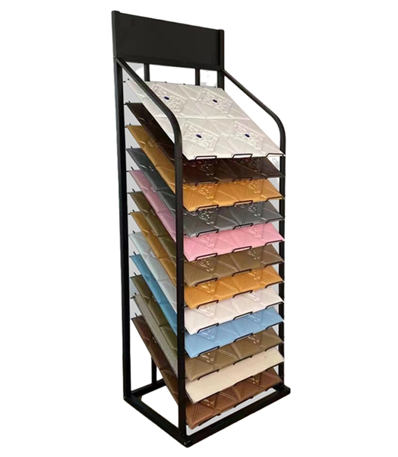 High Quality Countertop Metal Wire Ceramic Tile Standing Display Rack Wood Stone Tile Table Top Display Rack Stand